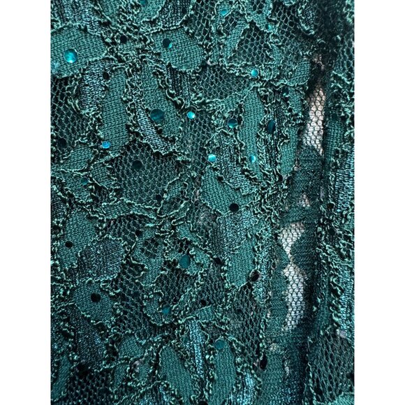Connected Apparel Womens Floral Lace Sequin Slit Maxi Dress Size 16 Hunter Green - Picture 10 of 13